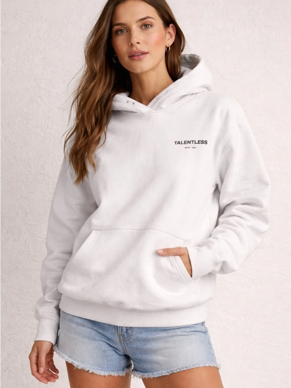 Talentless White Hoodie XS Oversized Logo Sweatshirt Pullover Streetwear Cozy - Picture 1 of 8